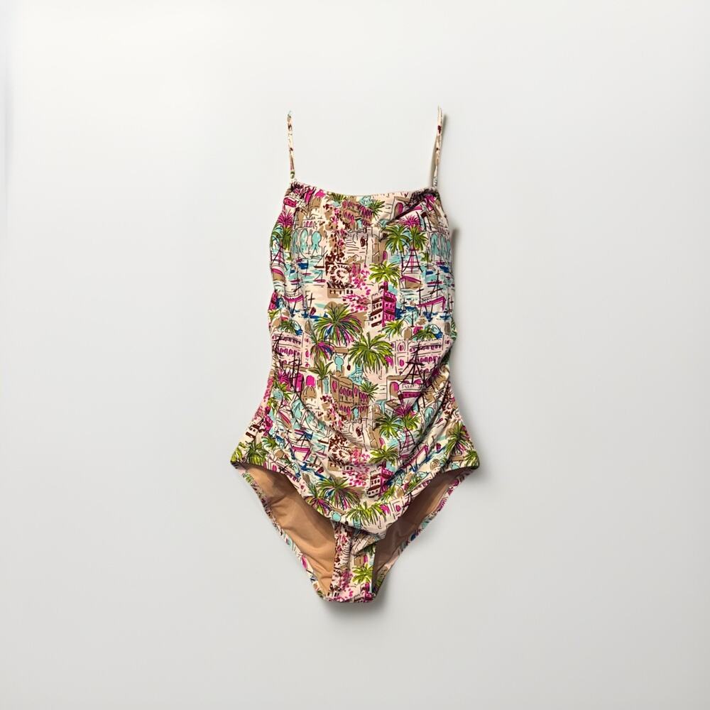 J. Crew Factory Tropical Print One-Piece Swimsuit in Pink, Green, Blue